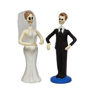 Day Of The Dead Bride & Groom Skeleton Wedding Cake Toppers  5" Tall Figurines
